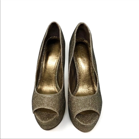 Aldo Vannice Gold Glitter Stilettos Open Toe 35 5 - Picture 4 of 11